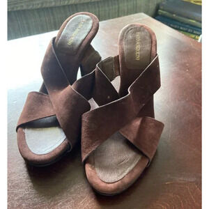 Women's Vintage Brown Suede Enzo Angiolini Sandals Heels Wood 7
